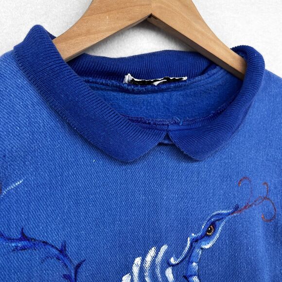 SCOTT LOWELL Sweatshirt Womens XL Dragon Hand Painted Collared 3/4 Sleeve Blue - Picture 6 of 14
